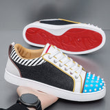 Louboutin-style red bottom shoes european cl men's shoes rivets red bottom shoes trendyflats breathable willow men's sneakers casual european goods