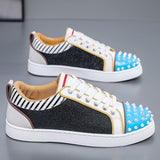 Louboutin-style red bottom shoes european cl men's shoes rivets red bottom shoes trendyflats breathable willow men's sneakers casual european goods