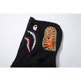 Shark Print Hoodie Shark Embroidery Camouflage Stitching Hat Zipper Fleece Padded Coat Teen Student