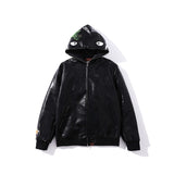 Shark Print Jacket Shark Head Little Dinosaur Embroidered Leather Jacket Men'S And Women'S Zipper Jacket