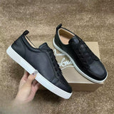 Louboutin-style red bottom shoes european station cl electric embroidered red bottom men's shoes black embroiderlow ankle studded men's shoes flatscasual shoes crescent shoes