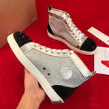 Louboutin-style red bottom shoes wintercl red bottom rivetsexport high-top sneakers tie back round toe cow suede casual shoes