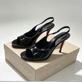 Louboutin-style red bottom shoes cmexport pointed toe cl high heels red super high heel women's stiletto open toe half drag red bottom sandals