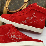 Louboutin-style red bottom shoes wintercl red bottom rivetsexport high-top sneakers tie back round toe cow suede casual shoes