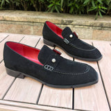Louboutin-style red bottom shoes cl men's shoes black nubuck leather diamond buckle loafers british men's business formal shoes red bottom shoes: original box