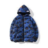 Shark Print Coat Shark Head Fashion Camouflage Hooded Zipper Cotton-Padded Coat For Men And Women