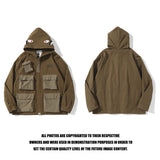 Shark Print Jacket Autumn And Winter Multi-Pocket Workwear Jacket Hooded Coat