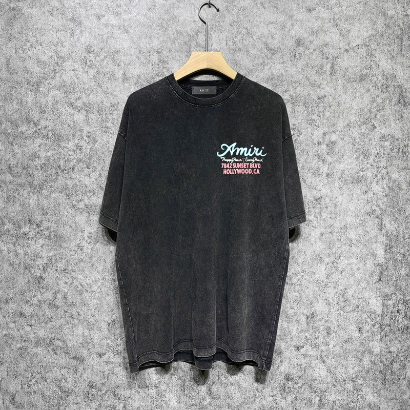 Amiri washed t-shirt wine glass letterprinting short sleeves
