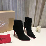 Louboutin-style red bottom shoes export red bottom women's high heels cl stiletto pointed toe short boots black short boots fashion slimming look women's shoes