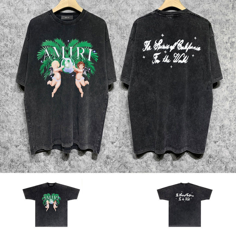 Amiri washed t-shirt angel gemini printing short sleeve