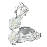 Louboutin-style red bottom shoes cl red bottom high heels flats one-piece buckle sandals ivory white silk satin bridal white flower sandals for women