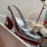Louboutin-style red bottom shoes cl red bottom shoes back hollow high heels spring and autumn special-shaped heel round toe medium heel flats women's thick heel