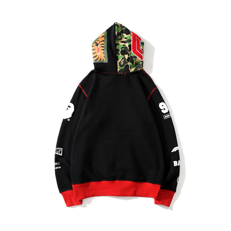 Shark Print Hoodie Camouflage Color Matching Men'S And Women'S Zipper Sweater Jacket