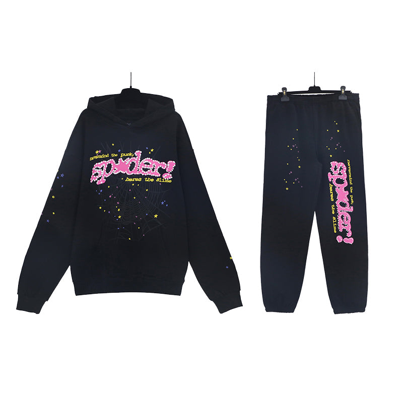 Sp5der Hoodie & Sweatpants 2 Piece Set Cobweb Puff Print Pure Cotton