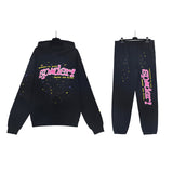 Sp5der Hoodie & Sweatpants 2 Piece Set Cobweb Puff Print Pure Cotton