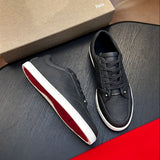 Louboutin-style red bottom shoes clmen genuine leather red bottom casual shoes imported cowhide breathable low-top sneakers trendy men's shoes