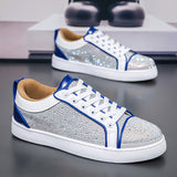 Louboutin-style red bottom shoes cl red bottom hot diamond couple sneakers low ankle rhinestone casual shoes easiest for matchfashionflats shoes