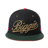 Trendy flat brimmed hat biggie large letter embroider breathable