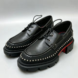 Louboutin-style red bottom shoes cl punk style rivets thick sole sailboat shoes men's patchwork leather tie backworkwear red bottom height increasing shoes