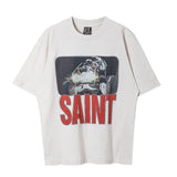 Men Vintage T-Shirts Vintage Washed Old Graffiti Loose Crew Neck Short Sleeves