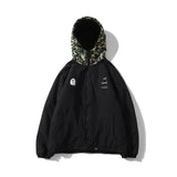 Shark Print Coat Fall Winter Men Camouflage Coat Cotton Coat Teenagers Winter Hooded Jacket