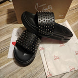 Louboutin-style red bottom shoes clsummer slippers rivets red bottom flip-flops thickened height increase new chinoiserie heavy southeast asia export