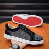 Louboutin-style red bottom shoes cl red bottom hot diamond couple sneakers low ankle rhinestone casual shoes easiest for matchfashionflats shoes