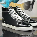 Louboutin-style red bottom shoes guangdong wintercl red bottom rivets high-top sneakers tie back round toe cow suede casual shoes