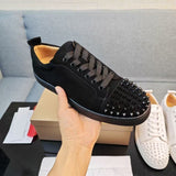 Louboutin-style red bottom shoes genuine leather classycl red bottom shoes black velvet glossy low-top sneakers accessible luxurytrendycasual men's shoes