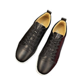 Louboutin-style red bottom shoes, hot-selling genuine leather flat men's sneakers, cl red sole trendy lace-up casual shoes, factory direct