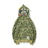 Shark Print Hoodie Color Pink Blue Green Camouflage Printed Hoodie Coat