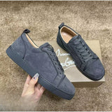 Louboutin-style red bottom shoes european station cl electric embroidered red bottom men's shoes black embroiderlow ankle studded men's shoes flatscasual shoes crescent shoes