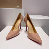 Louboutin-style red bottom shoes side hollow cl red bottom side hollow high heels sexy pointed toe flats single shoes stiletto heels women's shoes