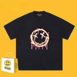 Drew T Shirts Flame Smiley Face Short Sleeve Print