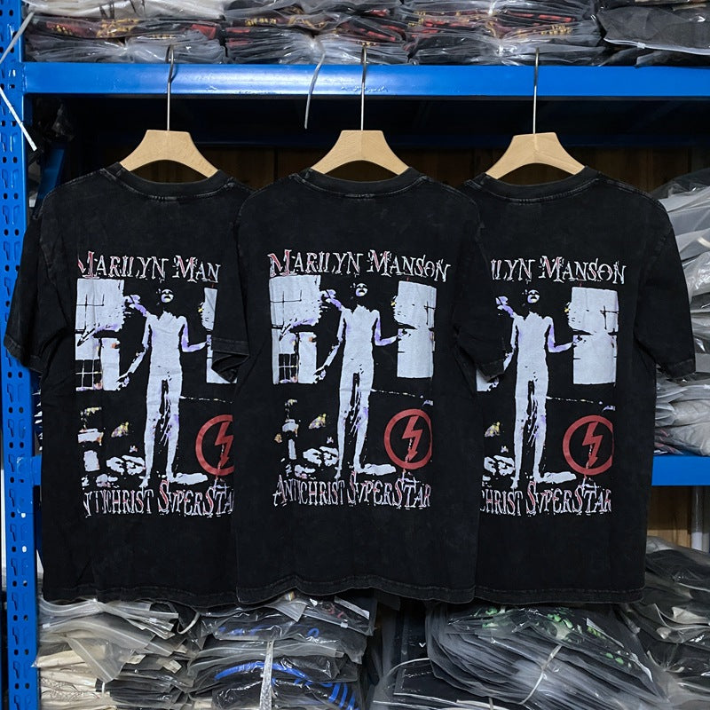 Marilyn Manson T Shirt Ins VTG Tee Three-Party Co-Branded Distressed Retro Short Sleeve T-shirt
