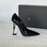 Louboutin-style red bottom shoes spring beautiful super high heel metal small square toe sandals sexy stiletto heel back empty french iron toe flats