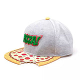 Trendy flat brimmed hat cartoon missing corner bite