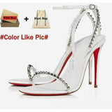 Louboutin-style red bottom shoes high version clbest sellingfrench one-strap sandals socialite elegant rhinestone sexy red bottom high heels open toe high heels