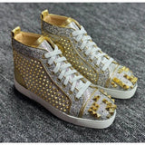 Louboutin-style red bottom shoes european station rivets cl red bottom shoes black velvet nails suede high-top hot diamond shoes fashiontrendyeasiest for match sneakers pure original