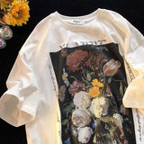 Caravaggio T-Shirts Flower Oil Painting Short Sleeve Men and Women Street Loose plus Size