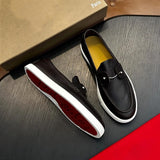 Louboutin-style red bottom shoes spring clmen genuine leather loafers flats slip-on casual shoes fashionable work clothing men's shoes