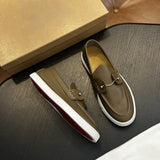 Louboutin-style red bottom shoes: original standard original box top version cl handmade genuine leather shoes mencasual shoes slip-on beanie shoes red bottom loafers