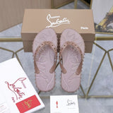 Louboutin-style red bottom shoes cl popular in stock red bottom rivets non-slip flat bottom flat heel flip-flops beach flip-flops outdoor couple factory wholesale
