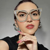Trendy punk glasses cat eye diamond anti-blue light