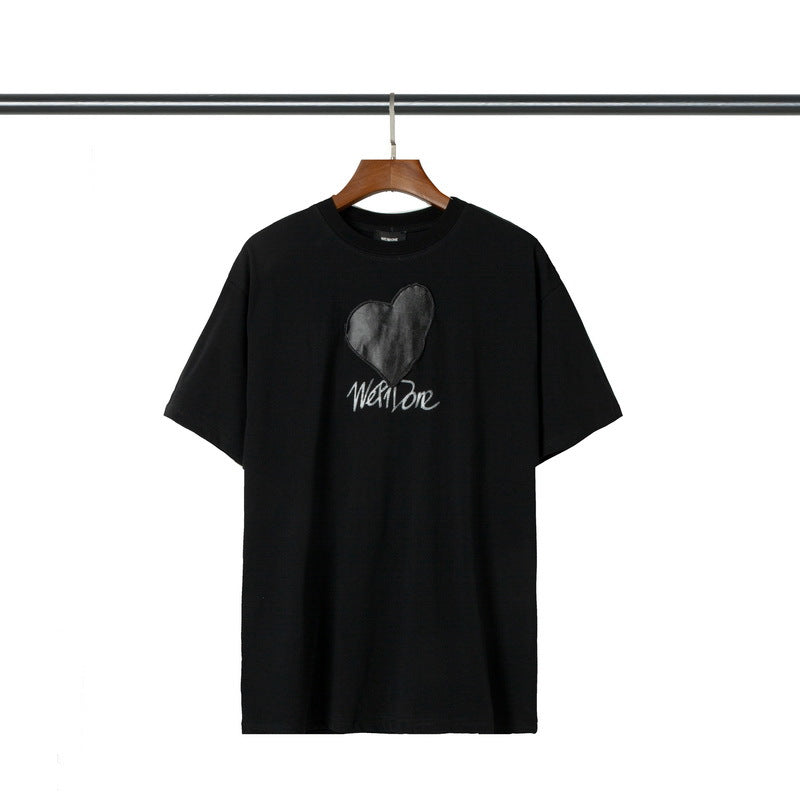 We11 Done T Shirts Collarless Teen Cotton Loose Heart Pattern