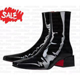 Louboutin-style red bottom shoes studded short boots red bottom cl thick heel short boots small round toe ankle boots popular foreign style fashion boots boots