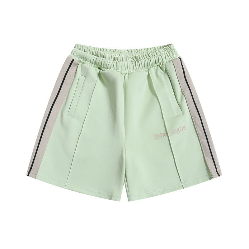 Palm Angels Shorts Flocking Alphabet Stripe Color Match Casual Shorts