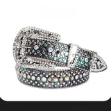 Hip-hop punk rhinestone belt crocodile pattern gradient color