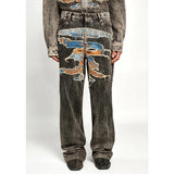 Unisex Pants Make Old Patch Embroidered Loose Jeans