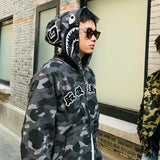 Bathing Ape Hoodie Camouflage Shark Text Embroidered Cardigan Hooded Sweater Jacket